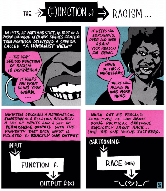 Toni Morrison Function of Racism political cartoon
